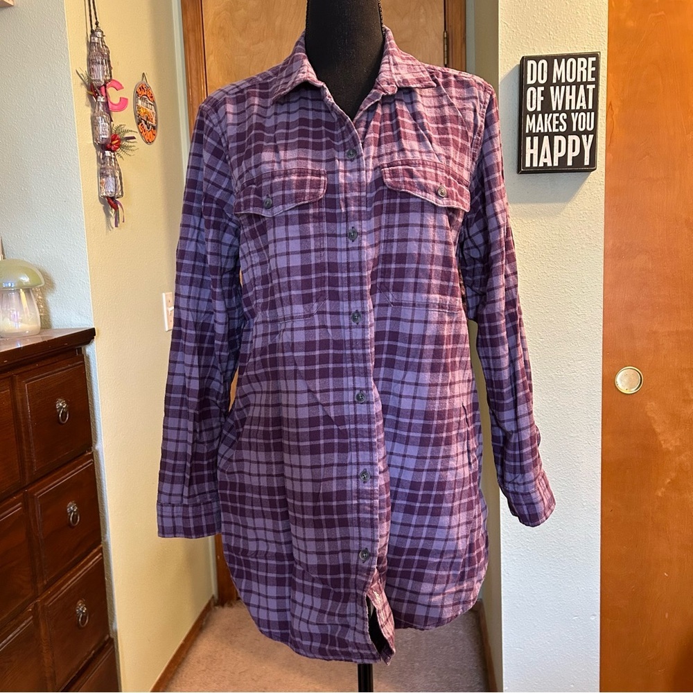 Eddie Bauer purple lavender long sleeve plaid cotton flannel shirt size XL